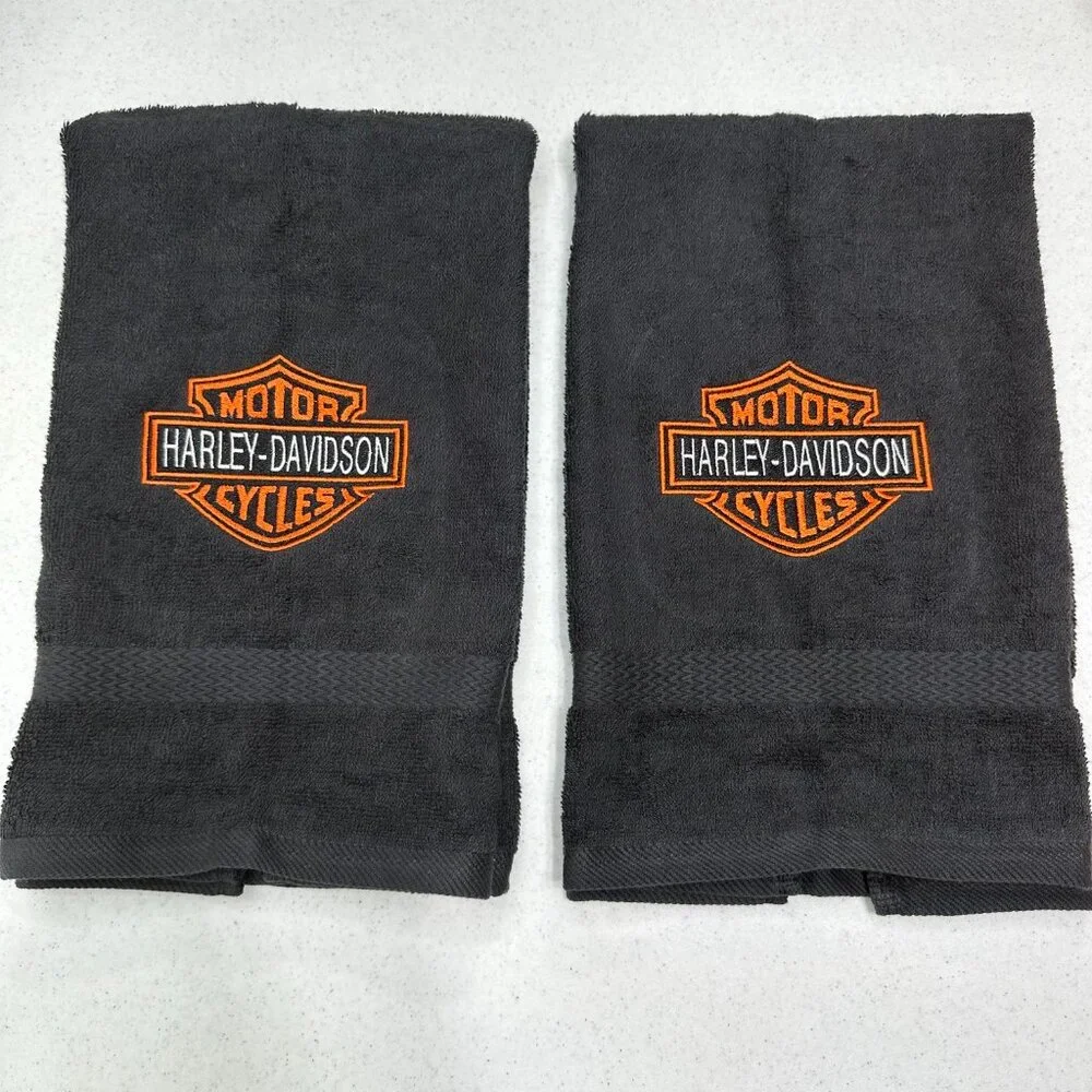 Harley Davidson Towels Embroidered Hand Towel Set Black Orange Bathroom Decor